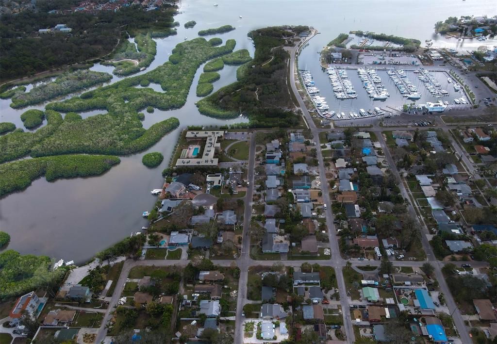 Aerial view of Gulfport Marina & Clam Bayou