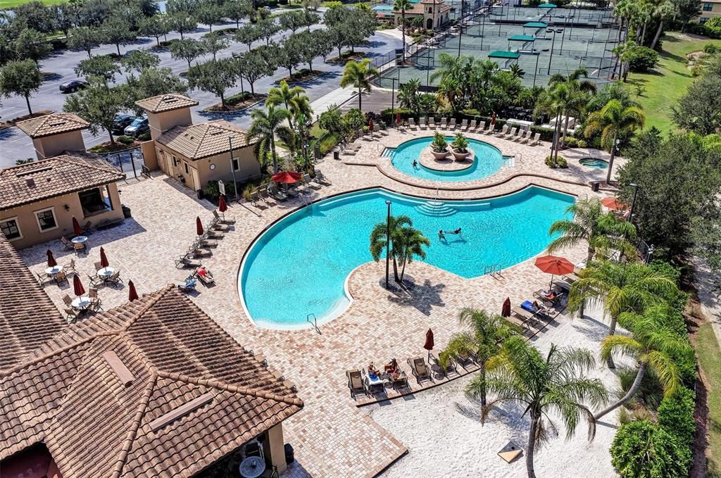 Resor style pool and resistance pool.  Tennis courts in background.