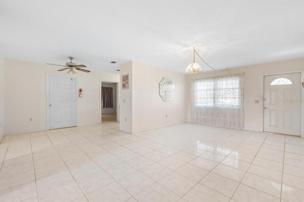 Open floor plan where the formal living room meets the dining room.