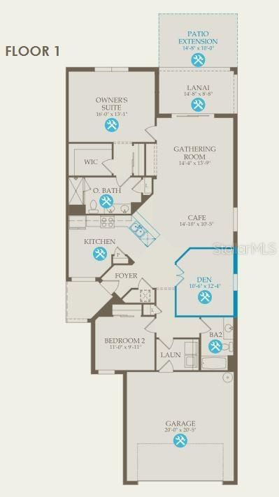 Floor plan with selected structural options.