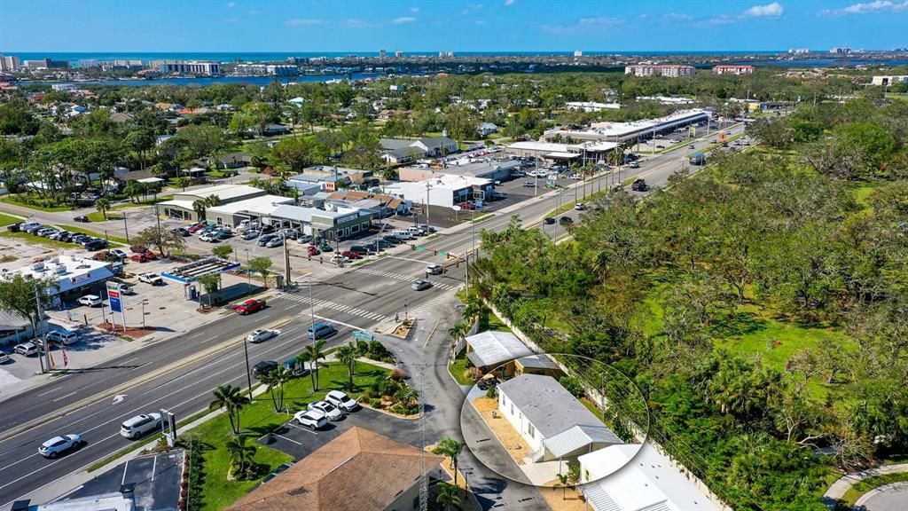 Aerial View showing the proximity to Siesta Key, Intercoastal Waterways & the Gulf of Mexico.