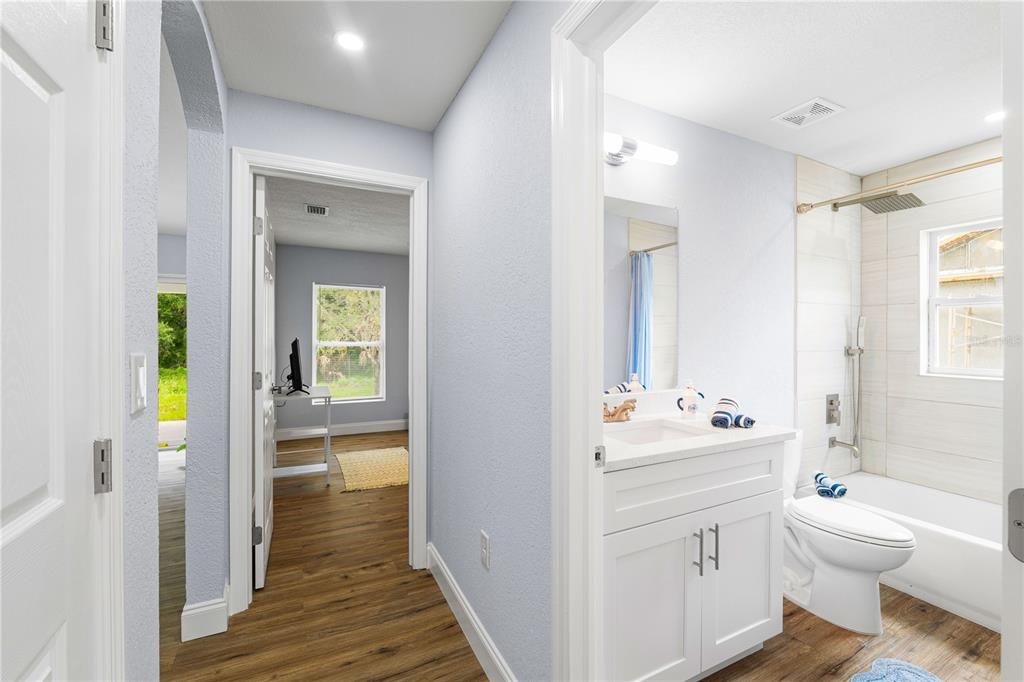 Staged hallway and bathroon