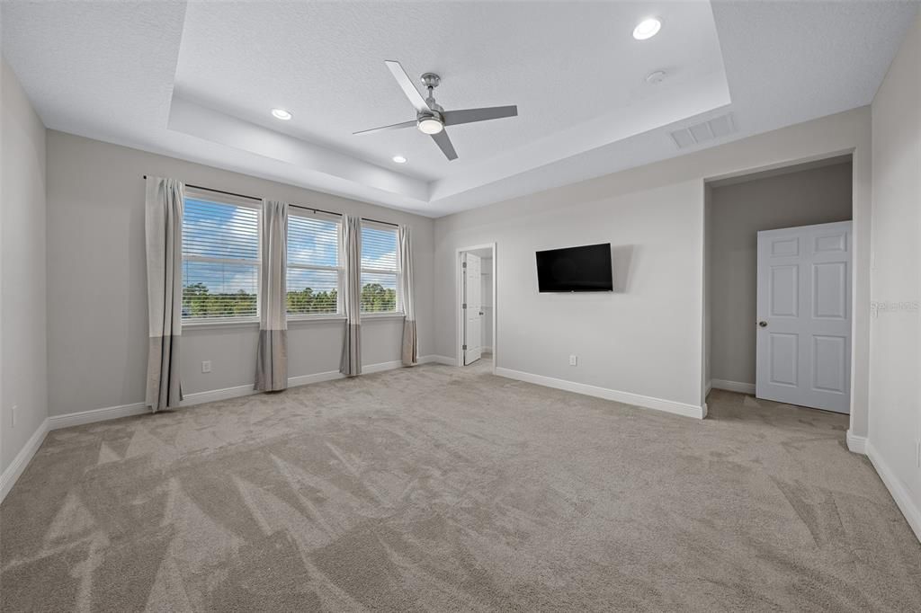 Primary bedroom with his and hers Closet space