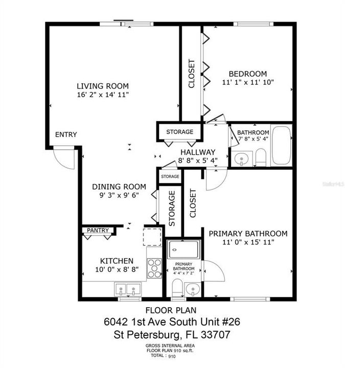 For Sale: $210,000 (2 beds, 2 baths, 910 Square Feet)