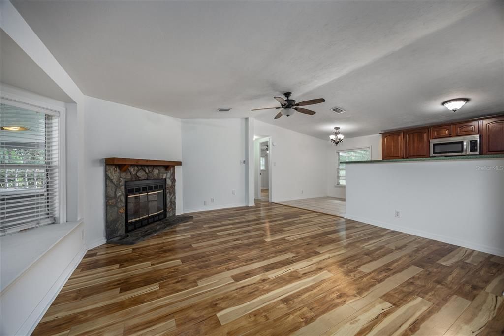 Living Room with Wood Burning Fireplace