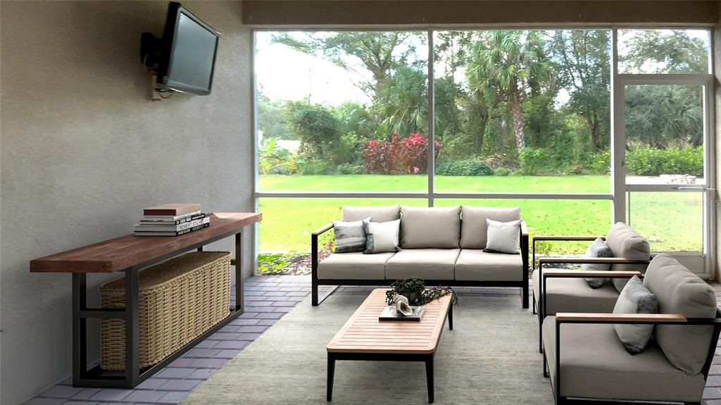 OVERSIZED SCREENED IN LANAI WITH TV. virtual staging