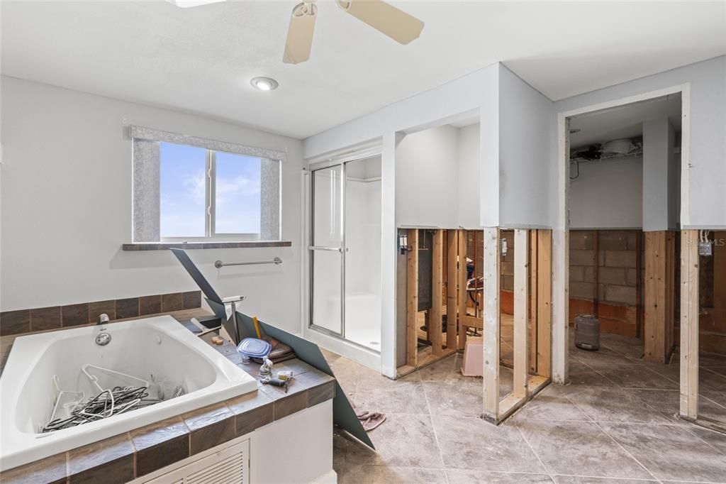 Ensuite bath with shower, jacuzzi tub, double sinks and water closet