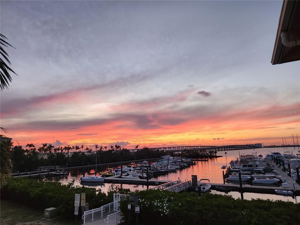 Sunset over marina from balcony