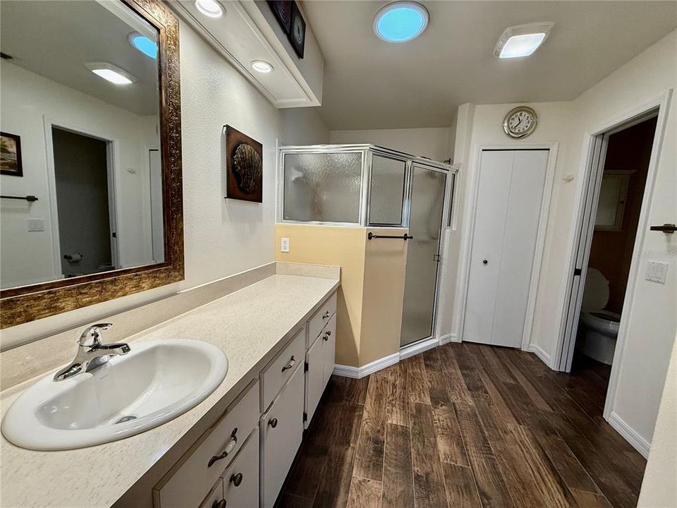 2nd bathroom with large walk in shower.