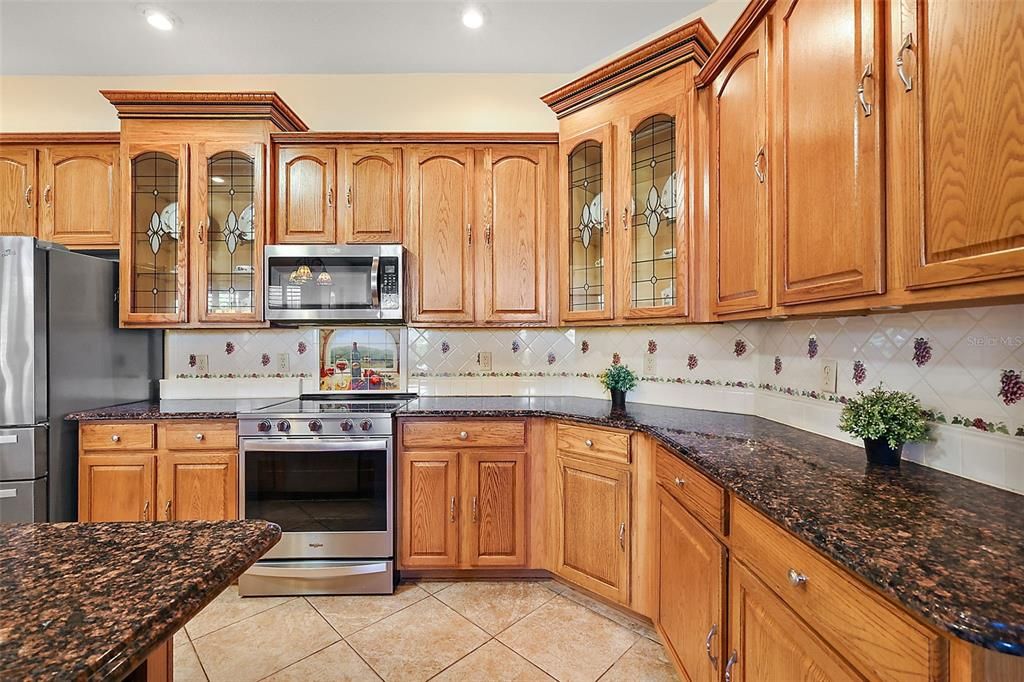 All wood cabinets with pull out feature.