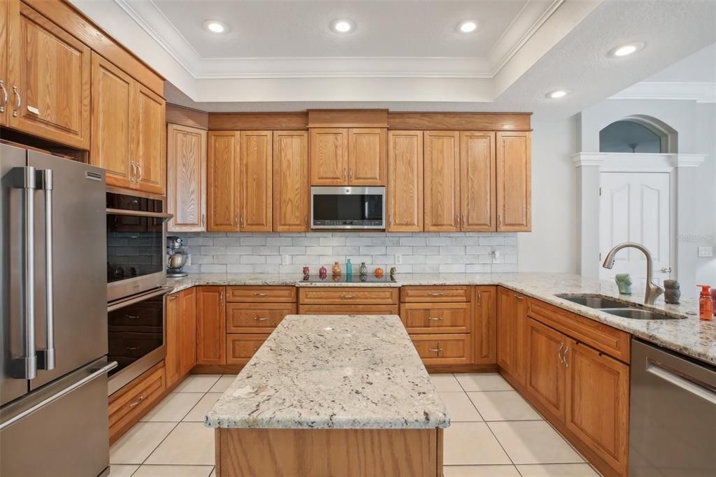 Brand new spacious kitchen, expansive counter space, double wall oven and soft close drawers.