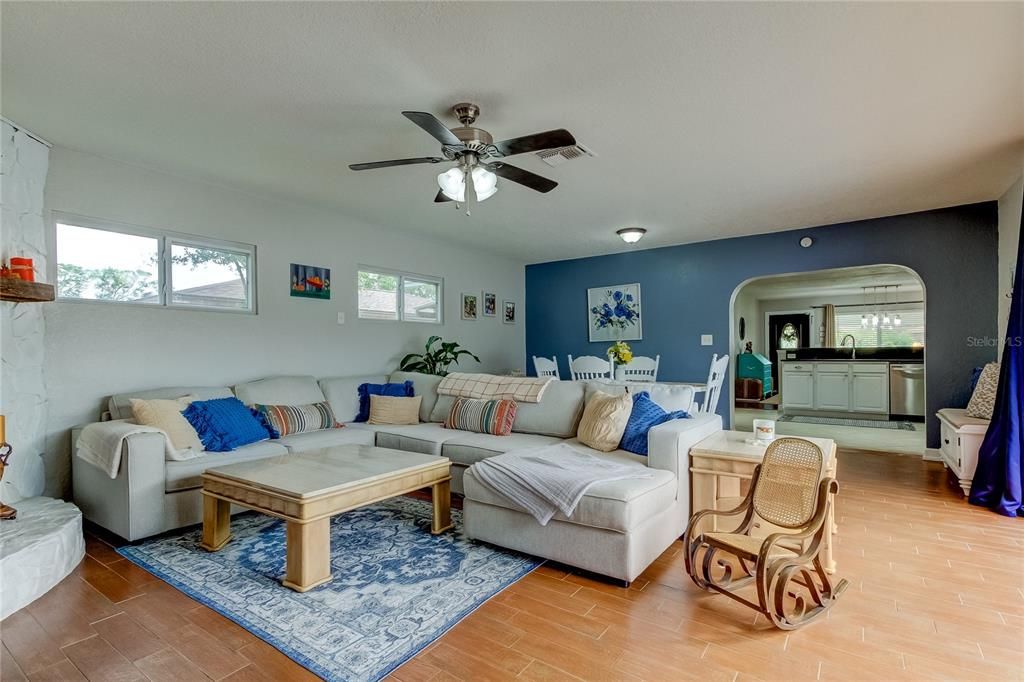 Family room overlooking the pool