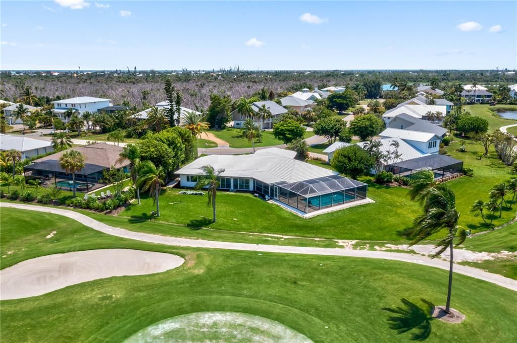 Aerial view of the home looking towards the back yard.