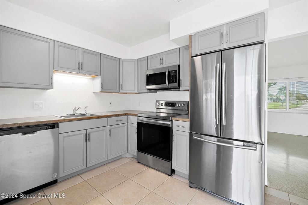 Tile floor in kitchen