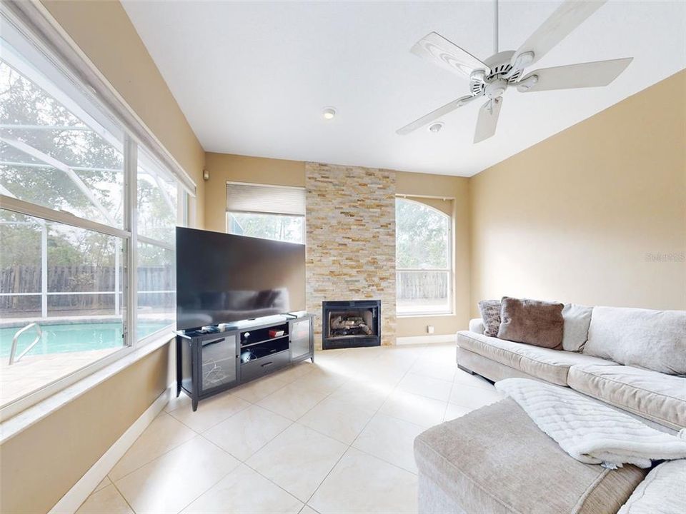 Family room with fireplace