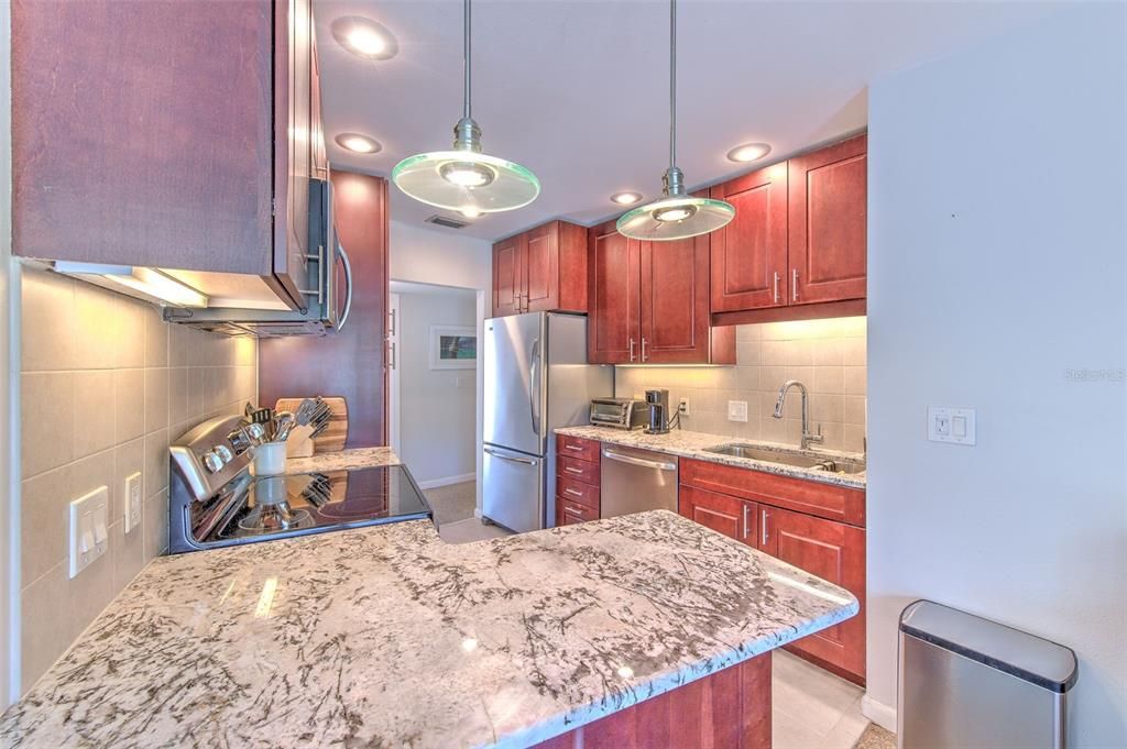 Kitchen with beautiful granite and Stainlee Steel Appliances