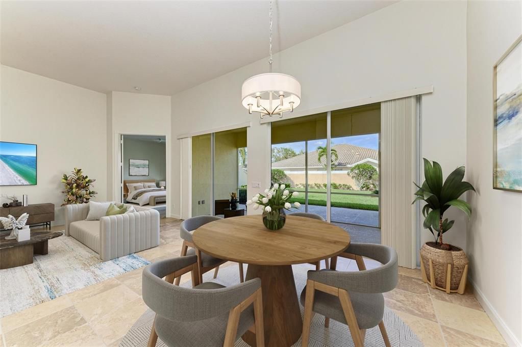 Breakfast area located just off of the Kitchen and opens to Lanai. Virtual staging.