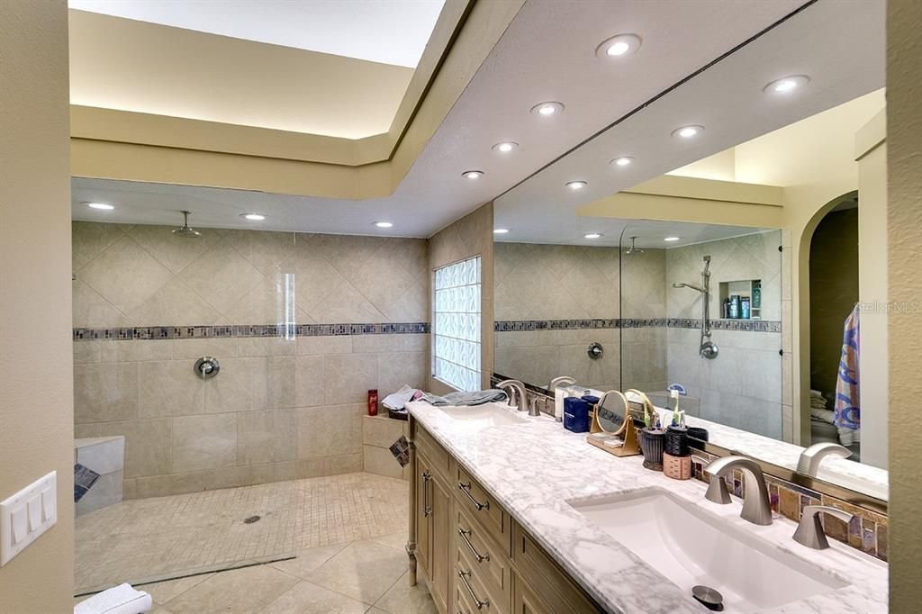 Dual sinks in the master bath.