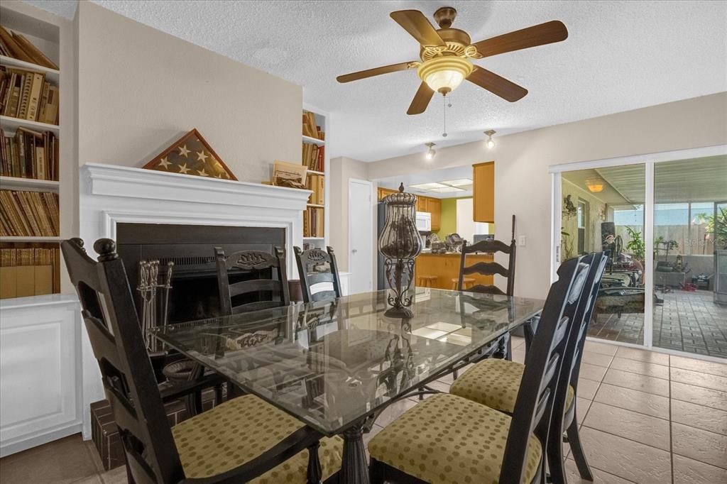 Family room with wood burning fireplace