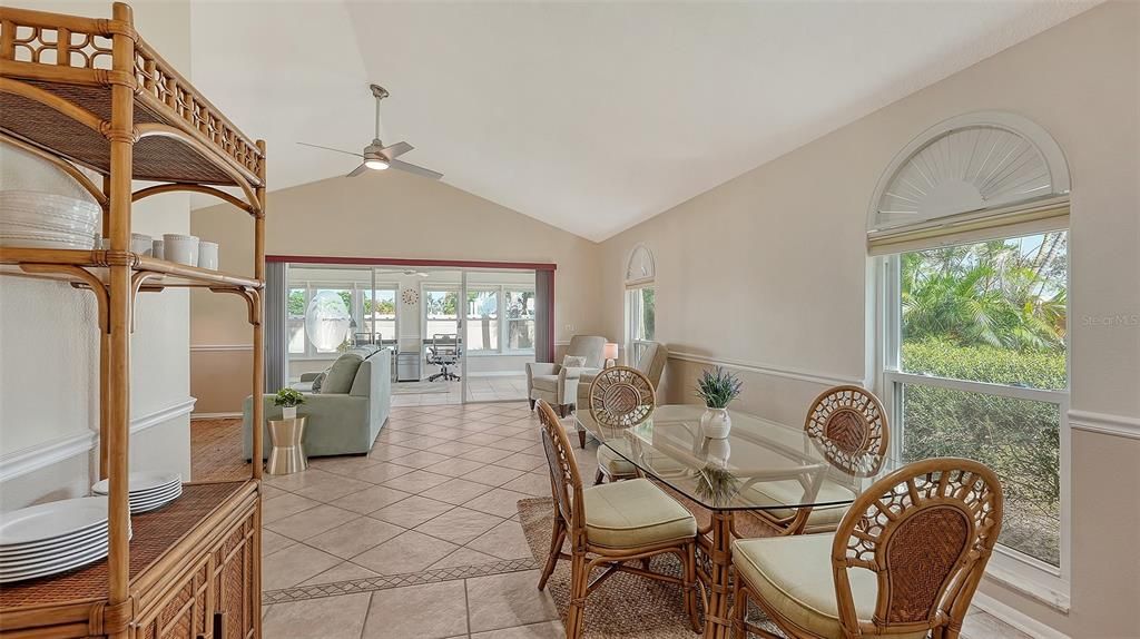 View from the dining into the living room and flex room