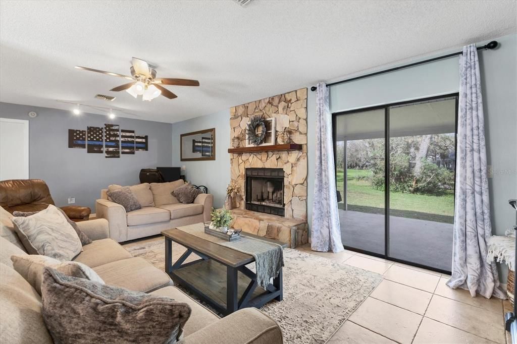 Family Room with Wood Burning Fireplace