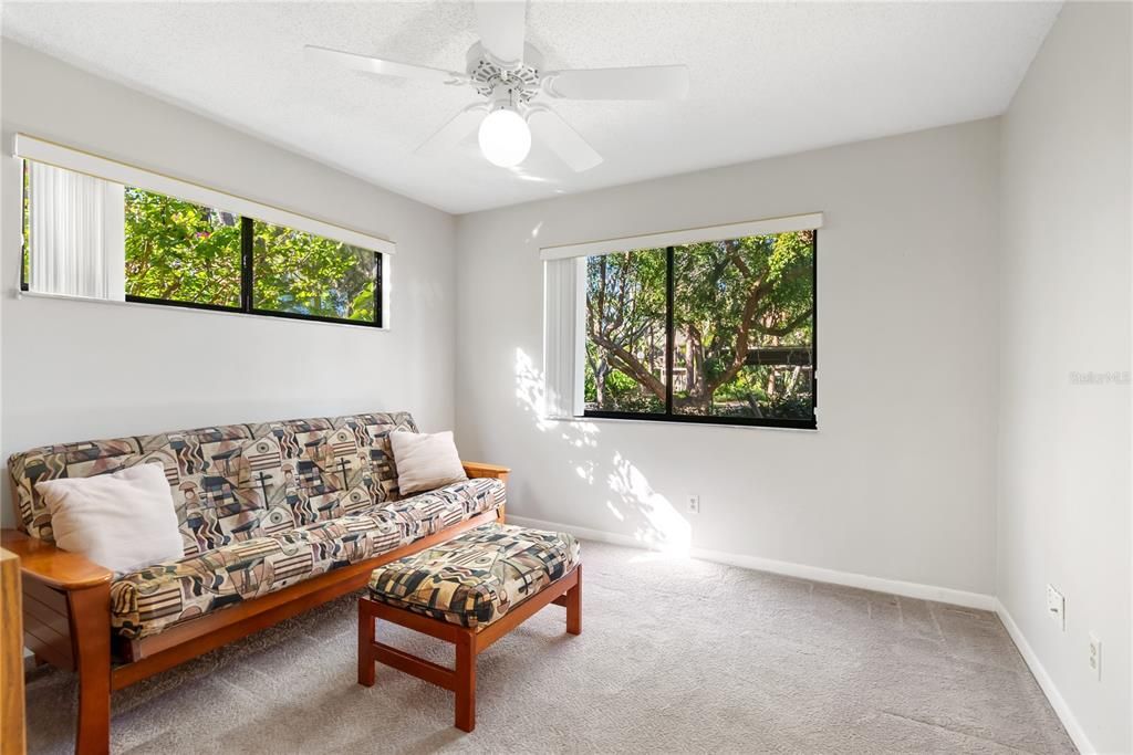 Guest bedroom is light and bright