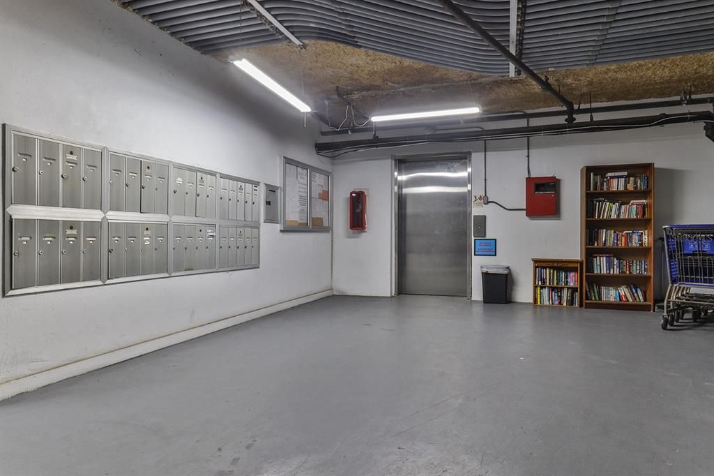 Elevator and mailbox area in the underground garage