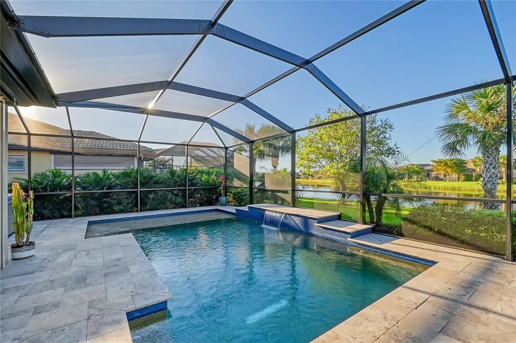 Custom Salt Water Pool with Waterfall and Spash/Lounge Area