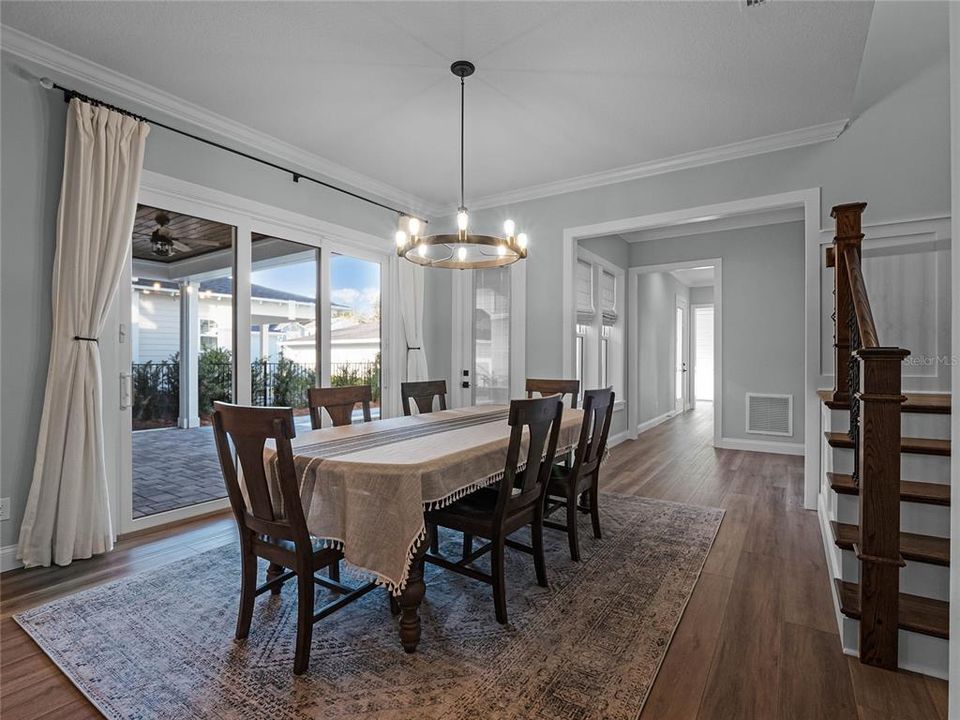 Formal dining overlooking the pool area