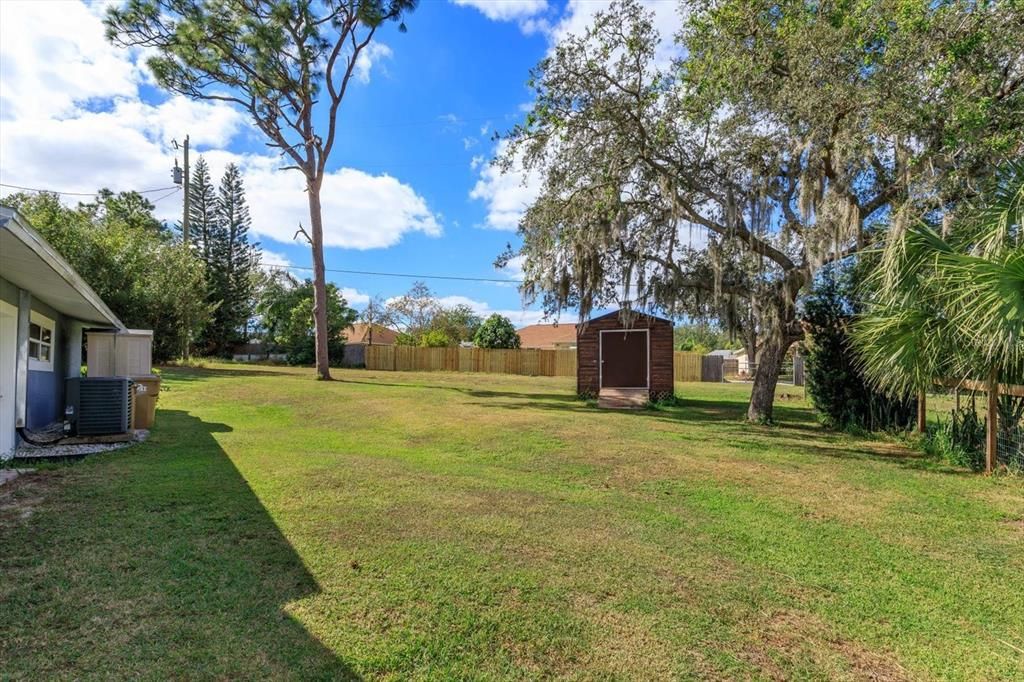 Side yard with storage shed