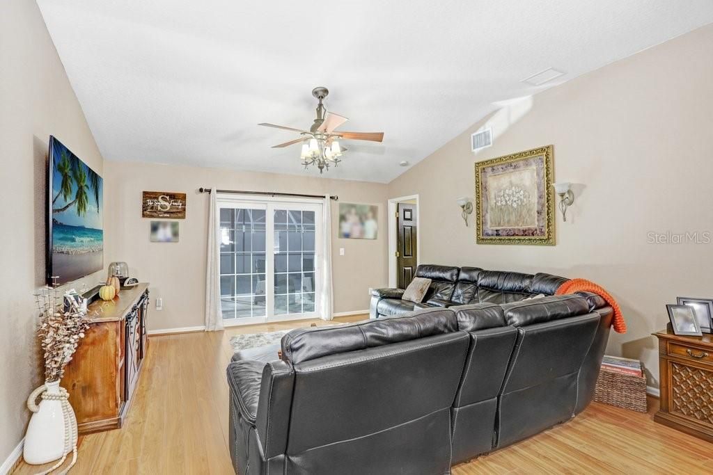 Living room overlooking pool