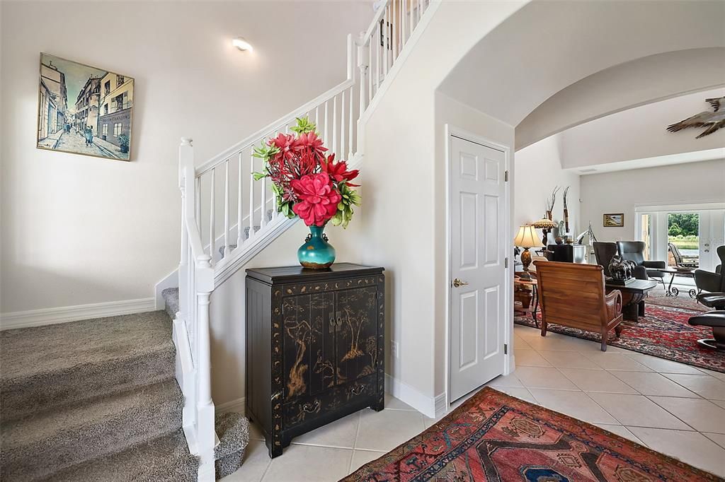 Stairway leading to guest suites and bonus room.