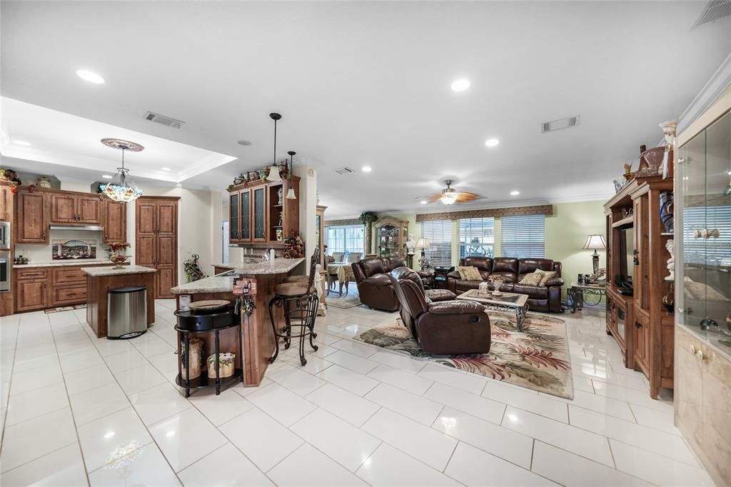 View from Foyer into Kitchen, Dining and Family Room