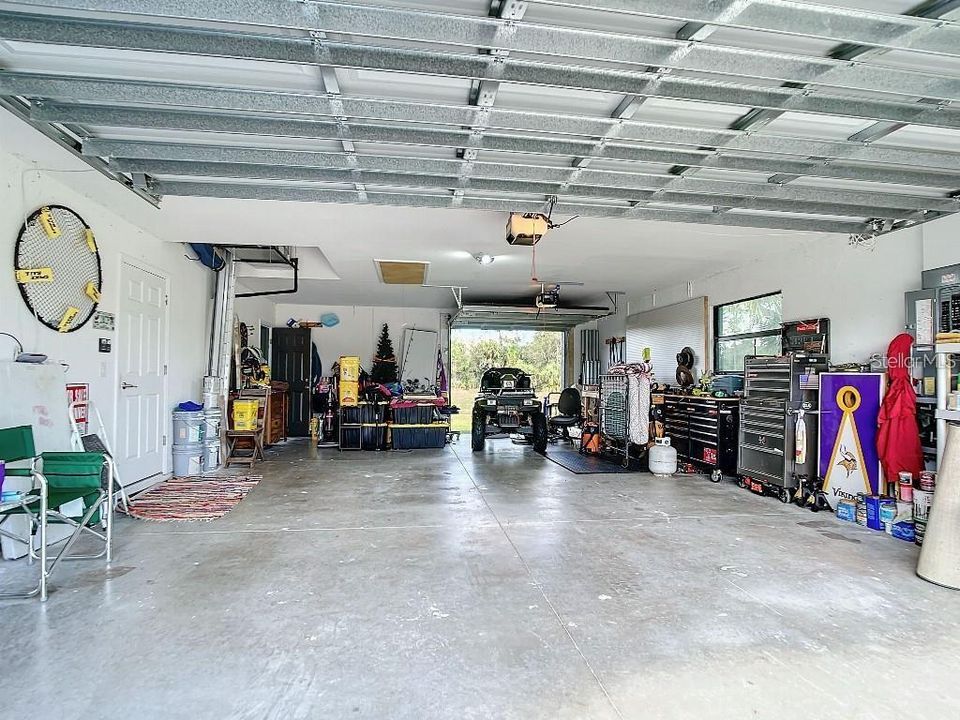 Over sized garage with two entrances