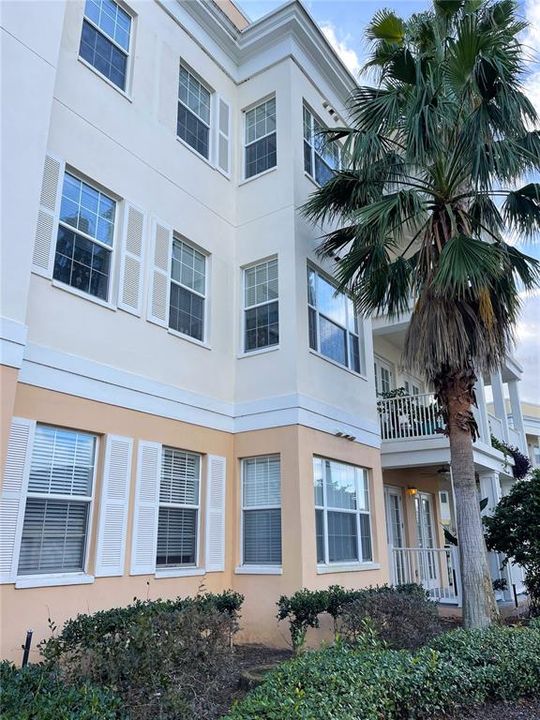 Side of building showing 204's bumpout and bedroom window