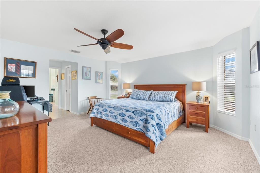 Relaxing Large Primary Bedroom Featuring Carpet