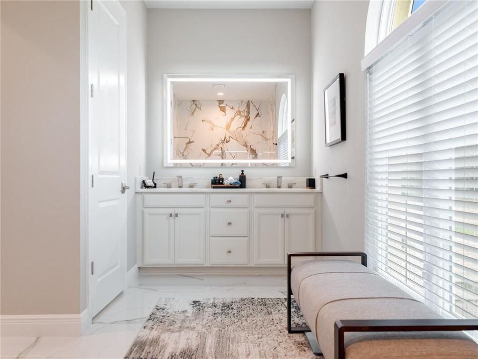 Primary bath double vanity and water closet