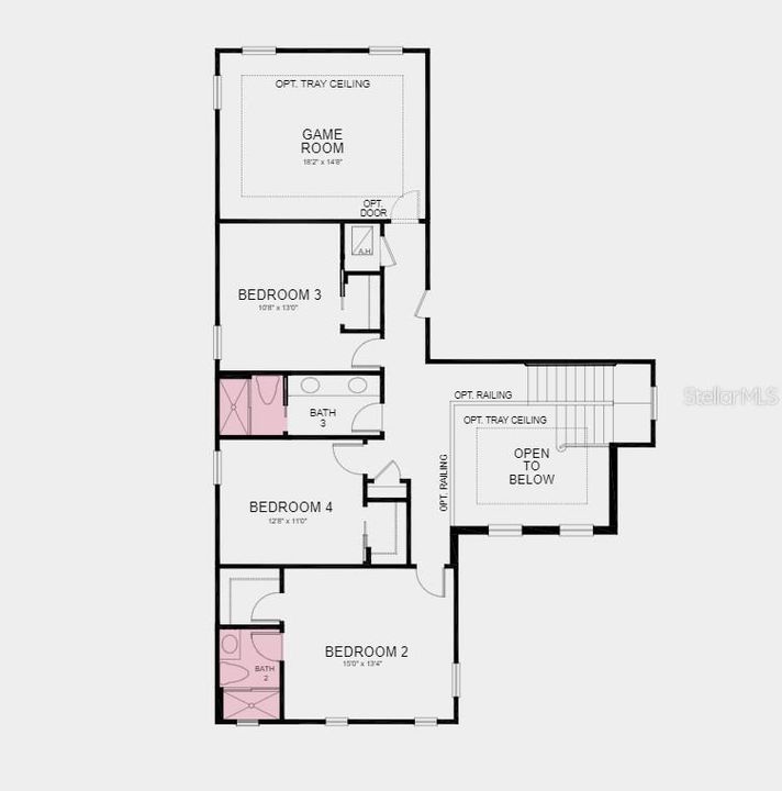 Second Floor Plan - Structural options added include: tray ceiling package, extended cover lanai with an outdoor kitchen rough-in, wet bar added to the great room, gourmet kitchen, walk-in shower to bathroom 2 and walk-in shower to bathroom 3