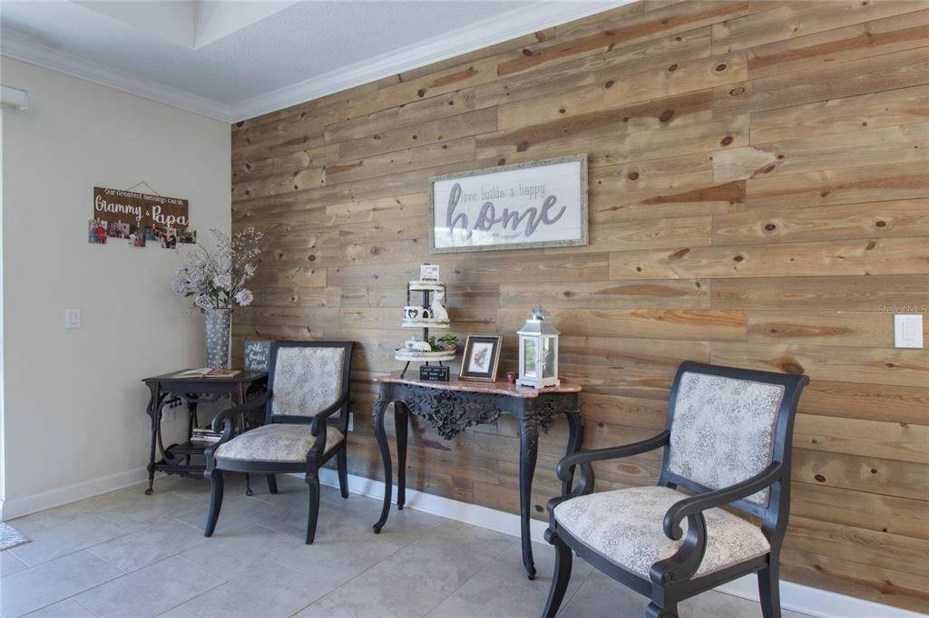 Lovely reclaimed wood feature wall