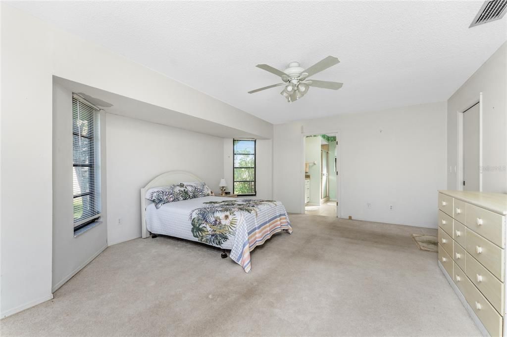 The master bedroom has a walk in closet.