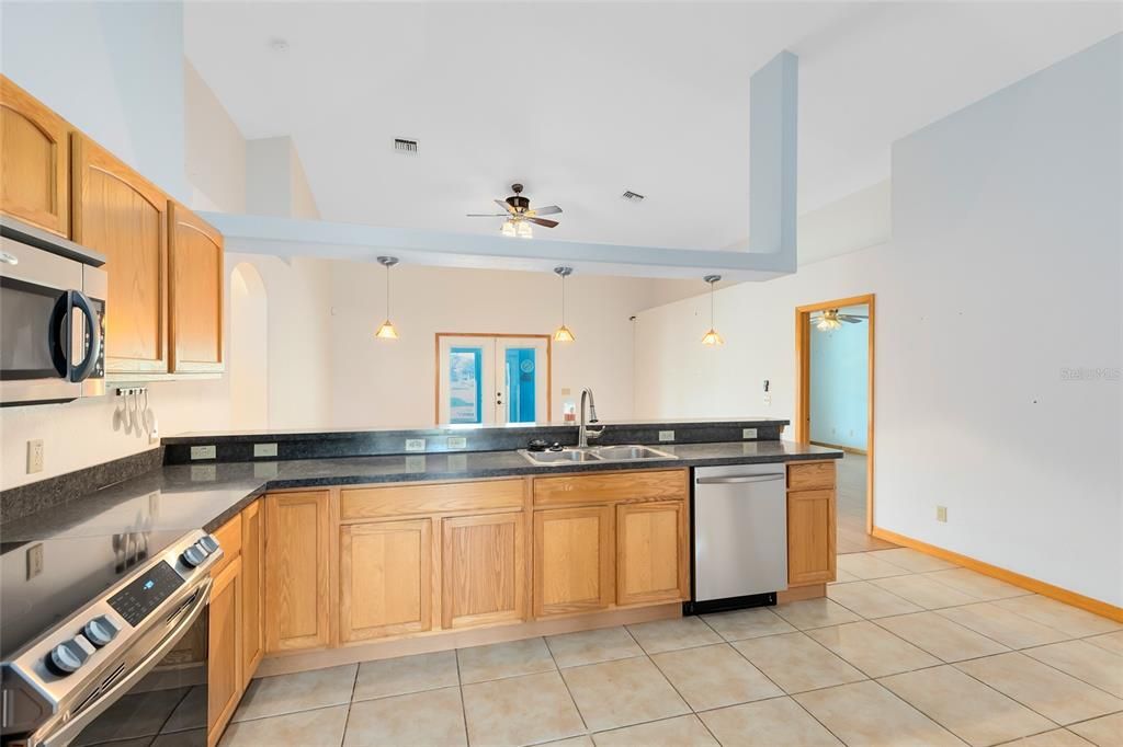 Kitchen overlooking family room