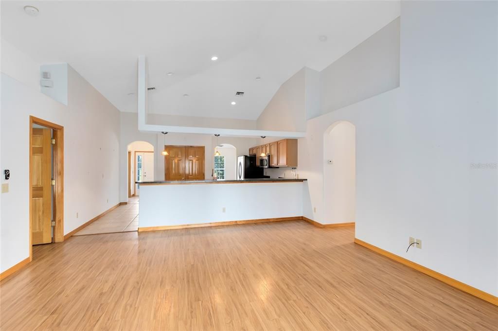 Kitchen overlooking family room