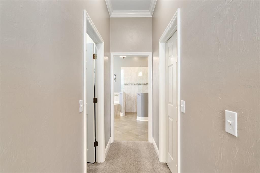 INTERIOR HALL IN OWNER'S SUITE WITH TWO WALK-IN CLOSETS CONNECTING TO OWNER'S BATH