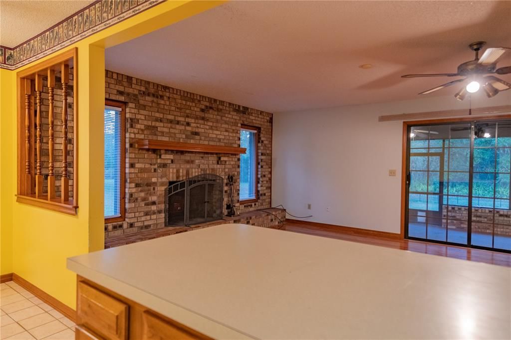 Counter off the kitchen looking to the family room