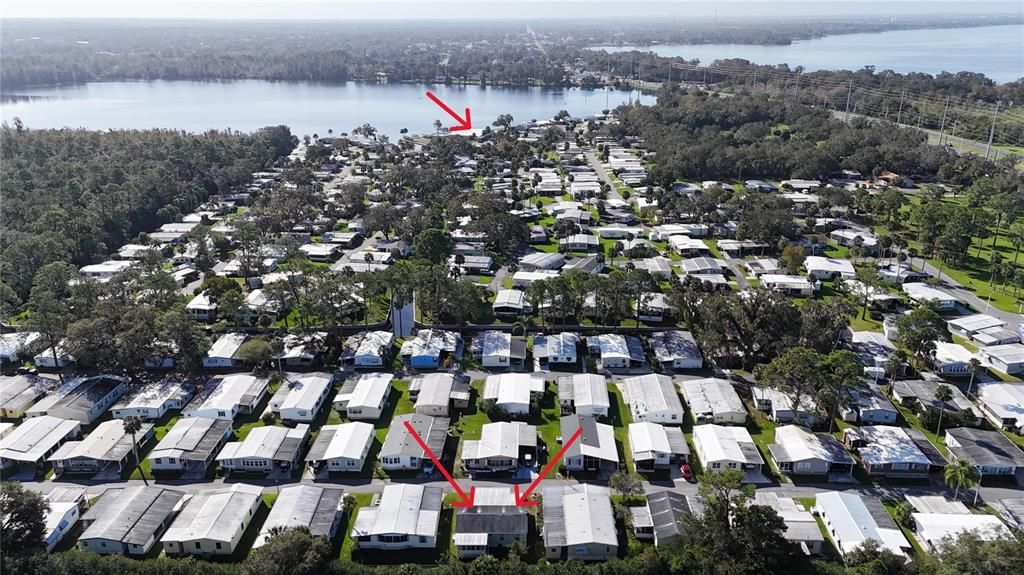 Aerial view showing distance to the clubhouse and lake