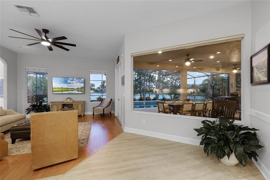 Family room overlooking lake