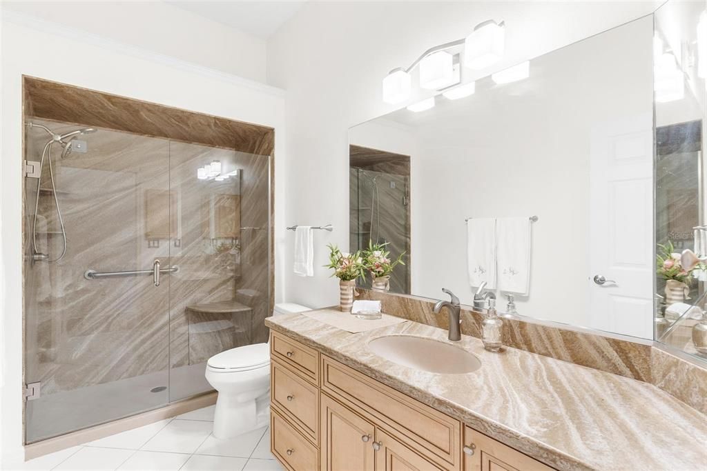 Guest Bathroom with Large Vanity and Walk-in Shower