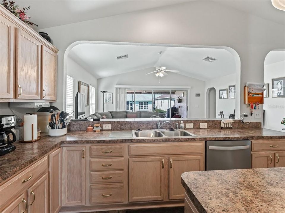 Kitchen w/Butler's window to Great rm