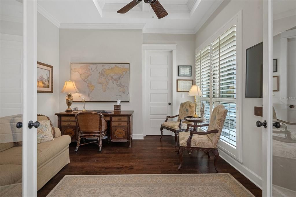 Office/Den/Bedroom with Coffered Beam Ceiling