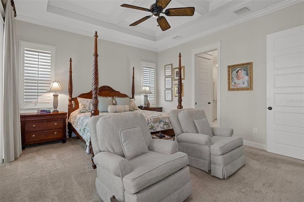 Primary Bedroom with Coffered Beamed Ceiling